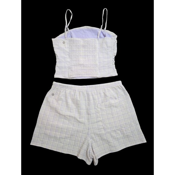 NWT Lululemon Seersucker Check Strappy Lavender Tank & 3" Pull-On Short Set M/L - Picture 2 of 16